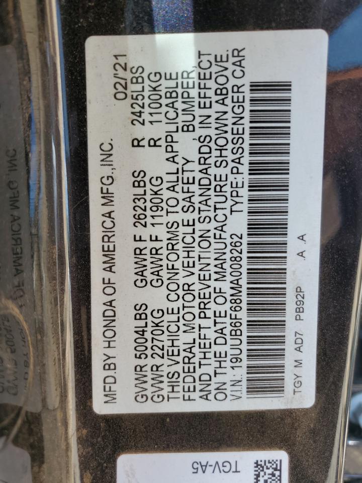 2021 Acura Tlx Advance VIN: 19UUB6F68MA008262 Lot: 70828655