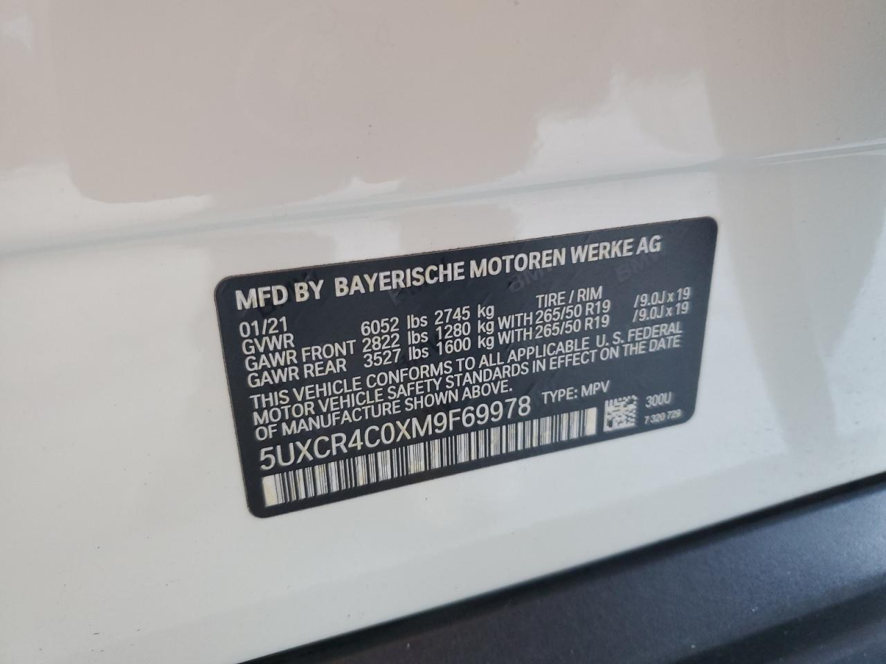 2021 BMW X5 Sdrive 40I VIN: 5UXCR4C0XM9F69978 Lot: 69847025