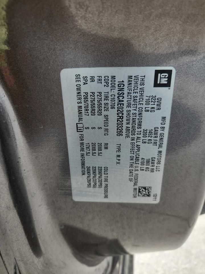 2012 Chevrolet Tahoe C1500 Ls VIN: 1GNSCAE02CR203266 Lot: 87004165