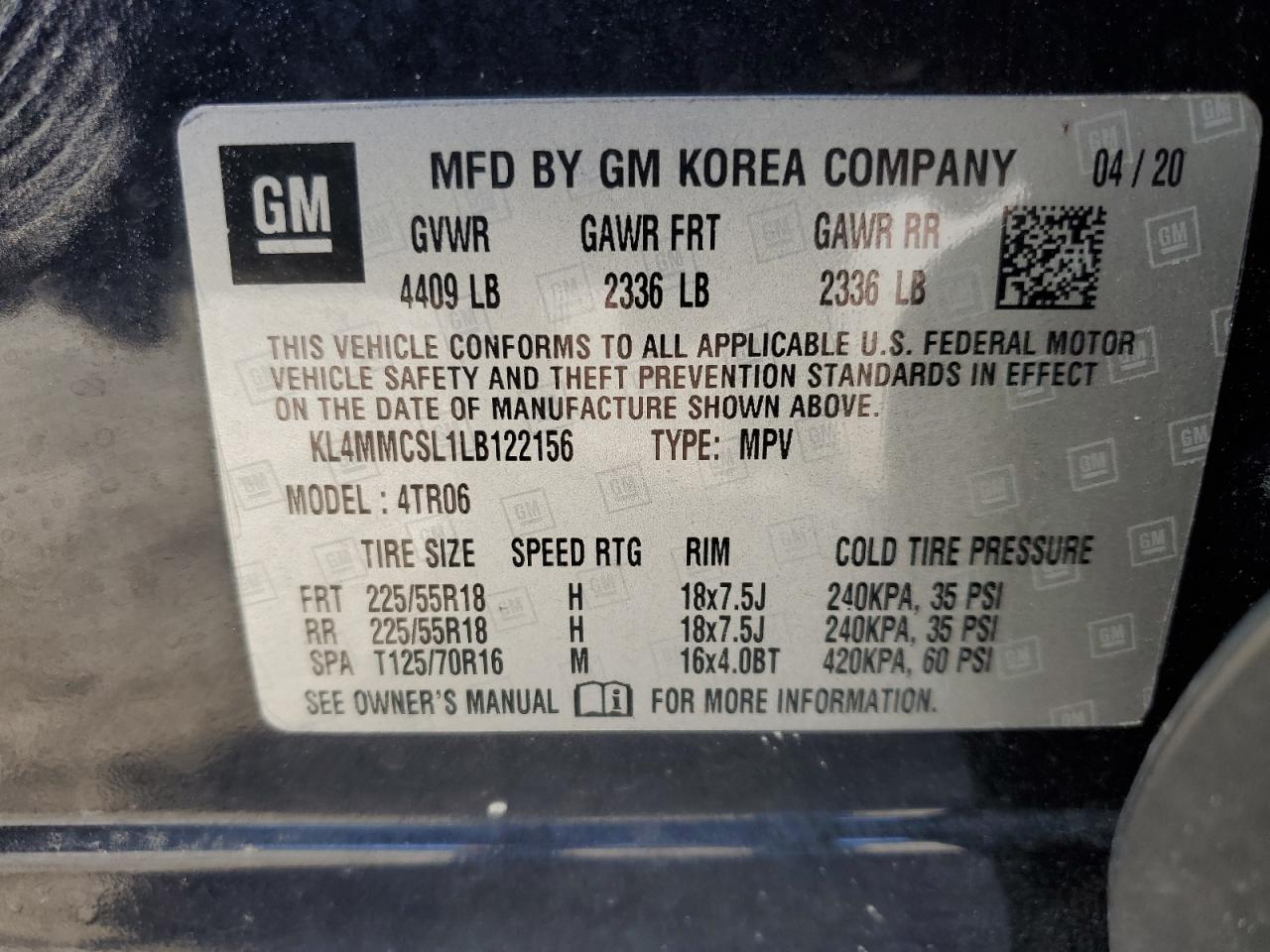 2020 Buick Encore Gx Preferred VIN: KL4MMCSL1LB122156 Lot: 71225155