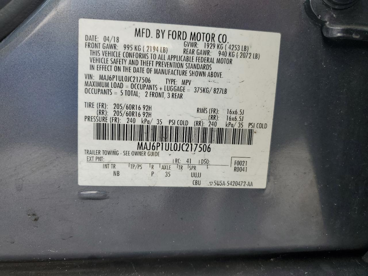 2018 Ford Ecosport Se VIN: MAJ6P1UL0JC217506 Lot: 70676445