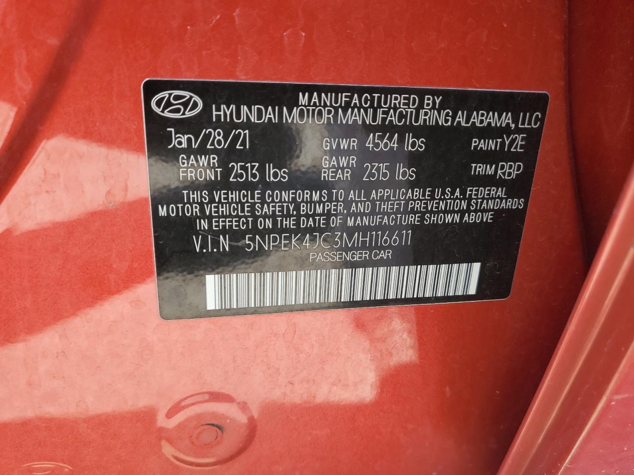 2021 Hyundai Sonata N Line VIN: 5NPEK4JC3MH116611 Lot: 69665525