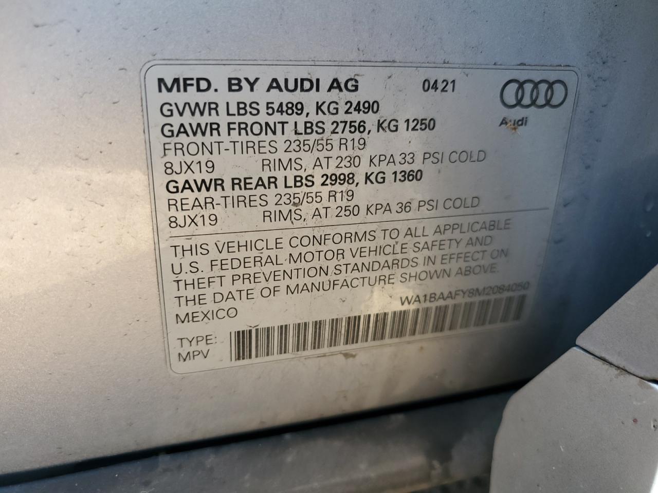 2021 Audi Q5 Premium Plus VIN: WA1BAAFY8M2084050 Lot: 70585135