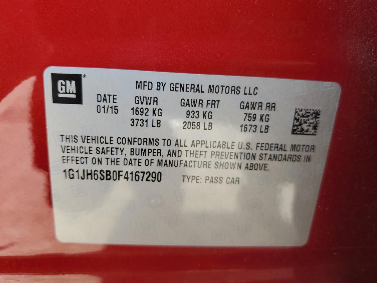 2015 Chevrolet Sonic Rs VIN: 1G1JH6SB0F4167290 Lot: 69244125