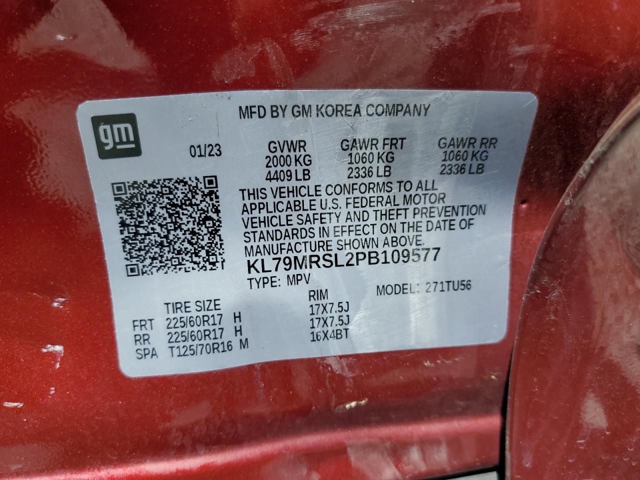 2023 Chevrolet Trailblazer Lt VIN: KL79MRSL2PB109577 Lot: 69064505