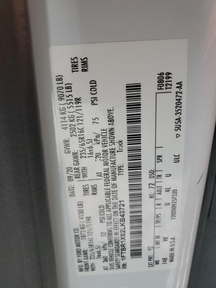 2020 Ford Transit T-250 VIN: 1FTBR1X82LKB43721 Lot: 69670145