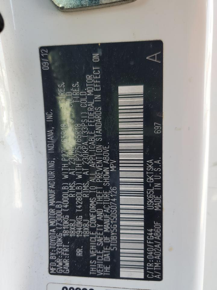 2013 Toyota Sequoia Sr5 VIN: 5TDBY5G15DS074126 Lot: 67591705