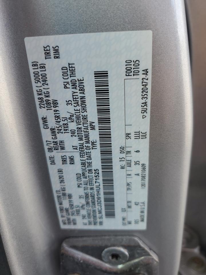 2017 Lincoln Mkc Reserve VIN: 5LMCJ3D91HUL71525 Lot: 70293395