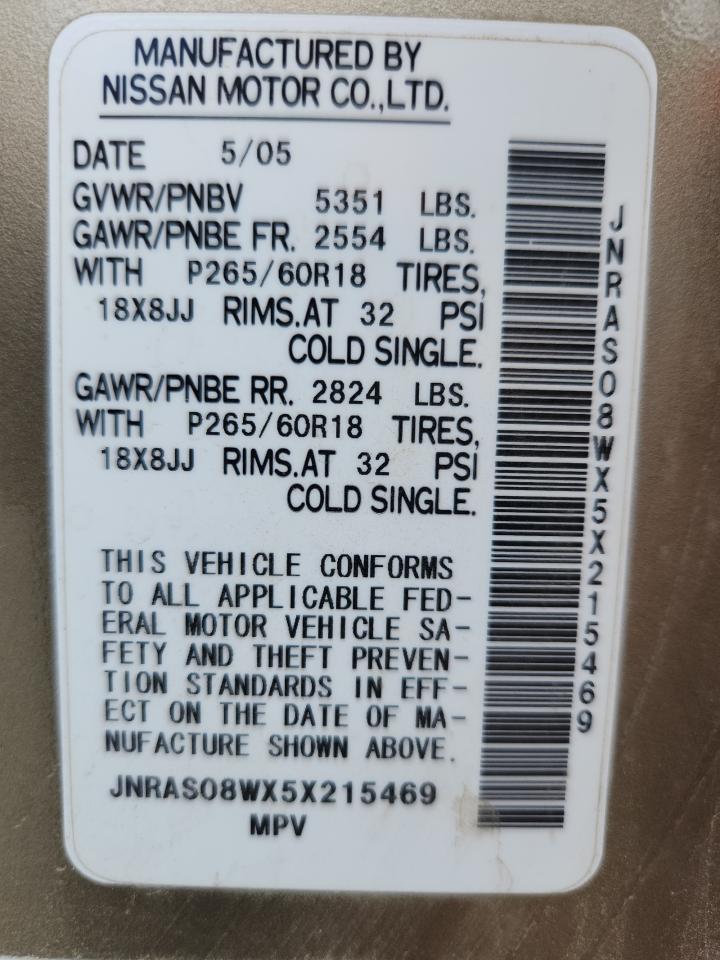 2005 Infiniti Fx35 VIN: JNRAS08WX5X215469 Lot: 69360725