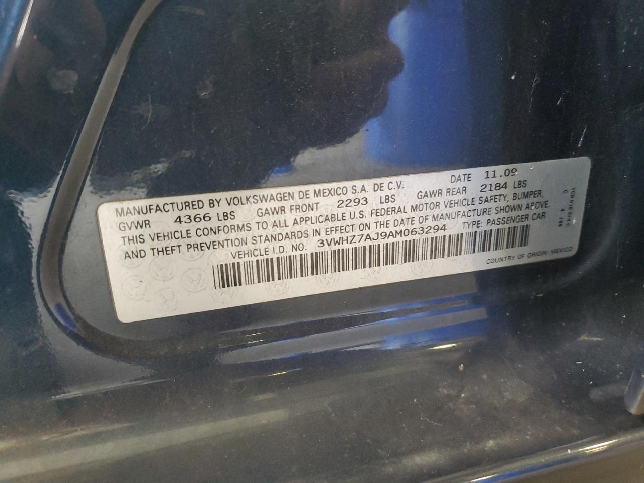 2010 Volkswagen Jetta S VIN: 3VWHZ7AJ9AM063294 Lot: 70508725