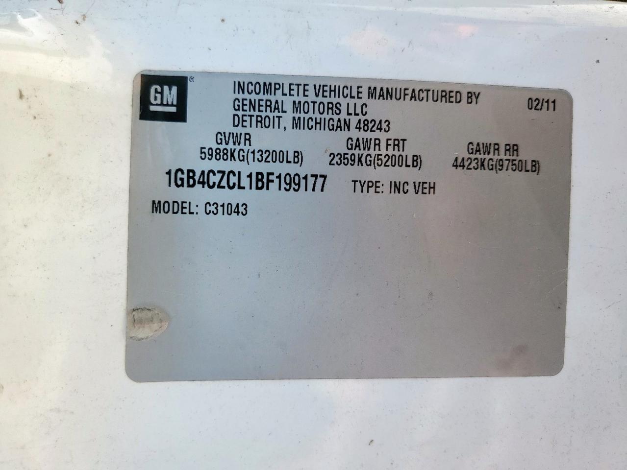 2011 Chevrolet Silverado C3500 VIN: 1GB4CZCL1BF199177 Lot: 70055355