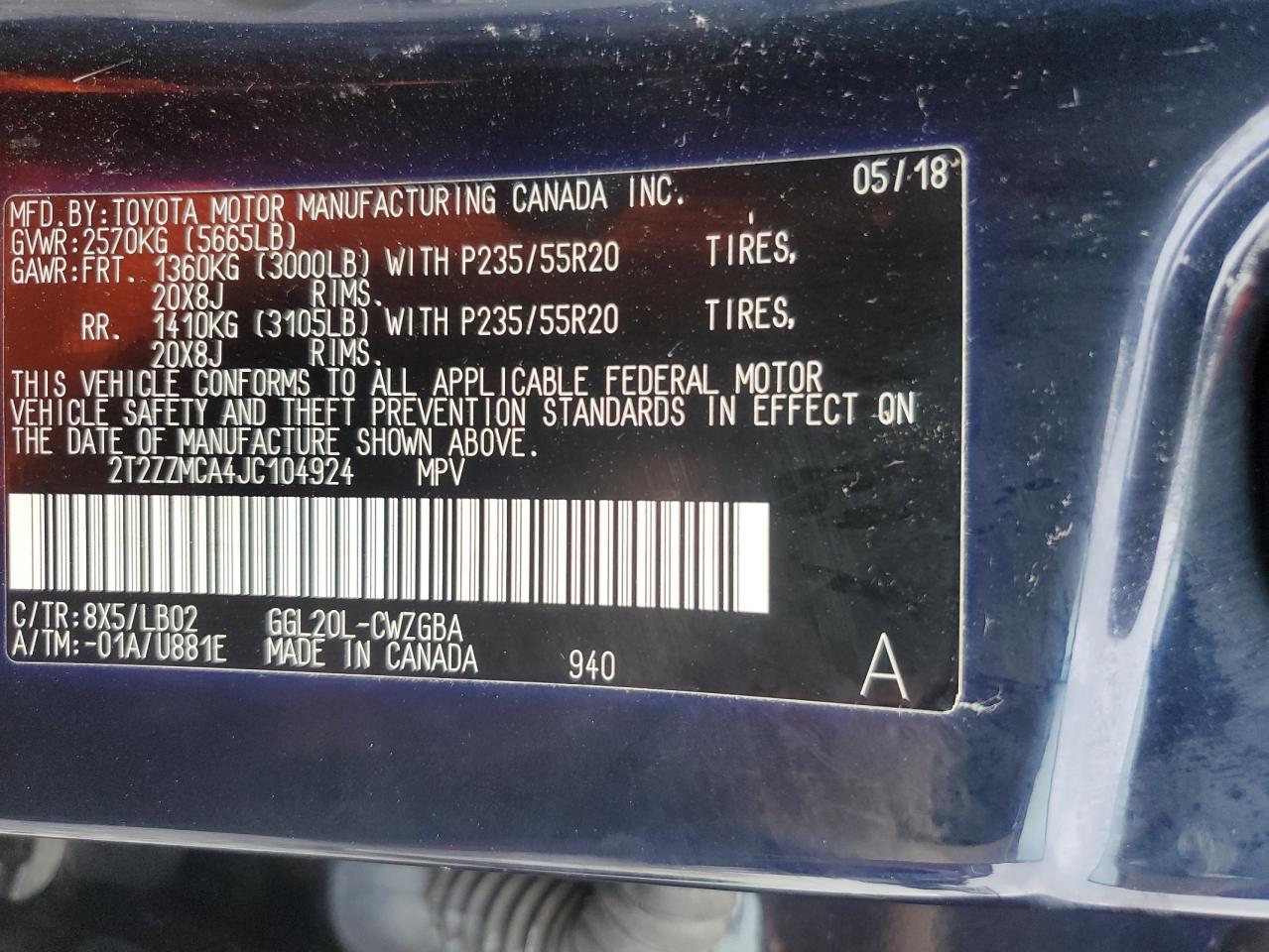 2018 Lexus Rx 350 Base VIN: 2T2ZZMCA4JC104924 Lot: 68534445