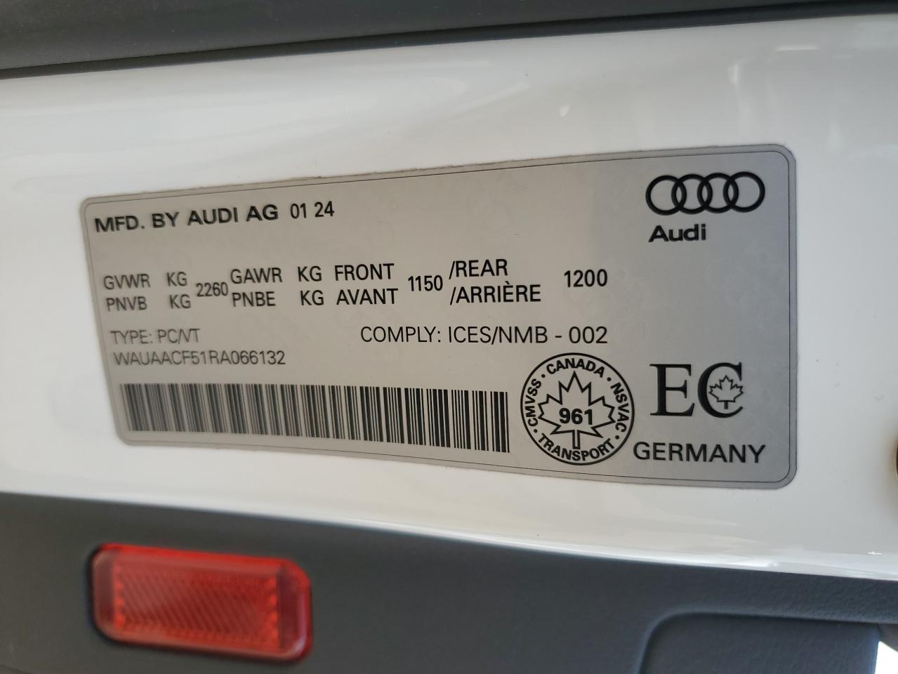 2024 Audi A5 Komfort 45 VIN: WAUAACF51RA066132 Lot: 67611205