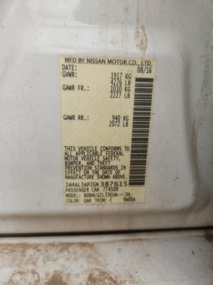 2016 Nissan Altima 2.5 VIN: 1N4AL3AP2GN387615 Lot: 70726775