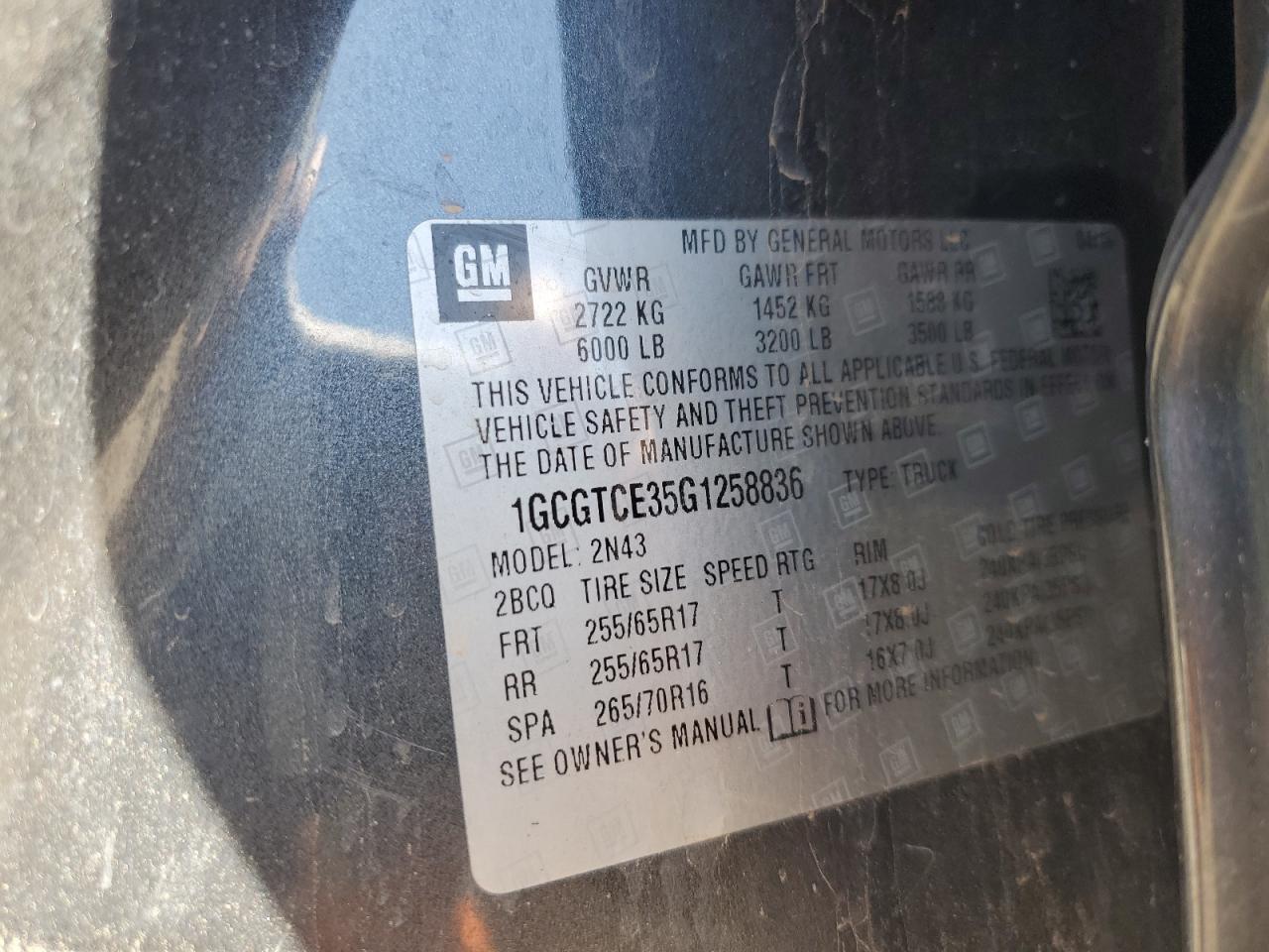 2016 Chevrolet Colorado Lt VIN: 1GCGTCE35G1258836 Lot: 68172635