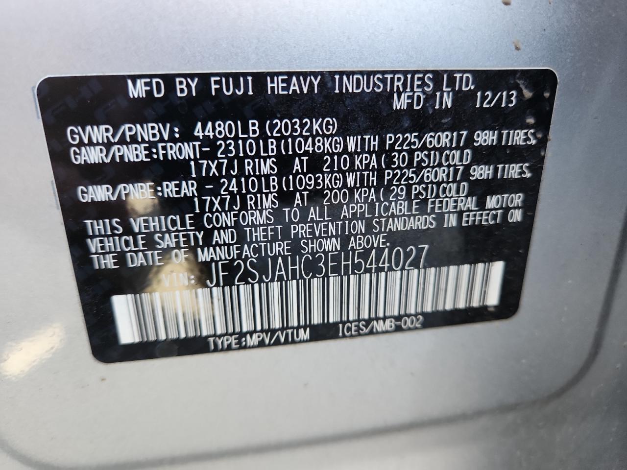 2014 Subaru Forester 2.5I Limited VIN: JF2SJAHC3EH544027 Lot: 69487225