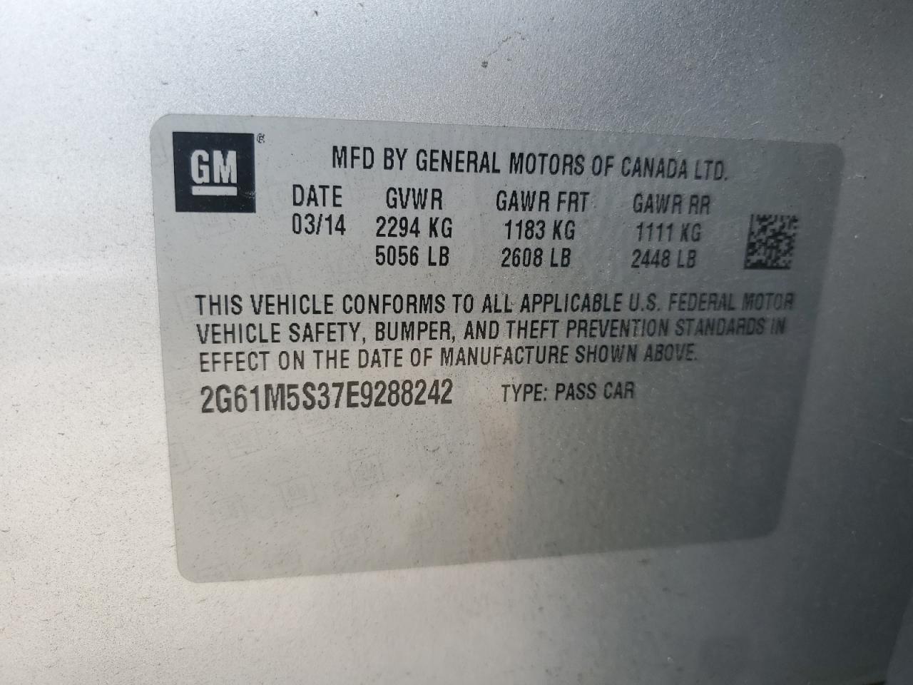 2014 Cadillac Xts Luxury Collection VIN: 2G61M5S37E9288242 Lot: 67566195