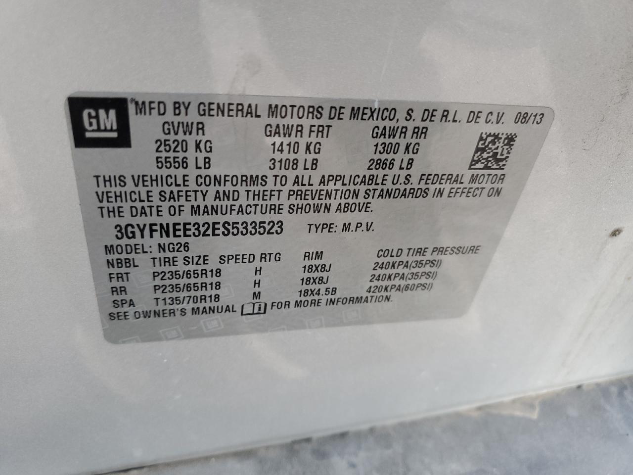 2014 Cadillac Srx Luxury Collection VIN: 3GYFNEE32ES533523 Lot: 70292785