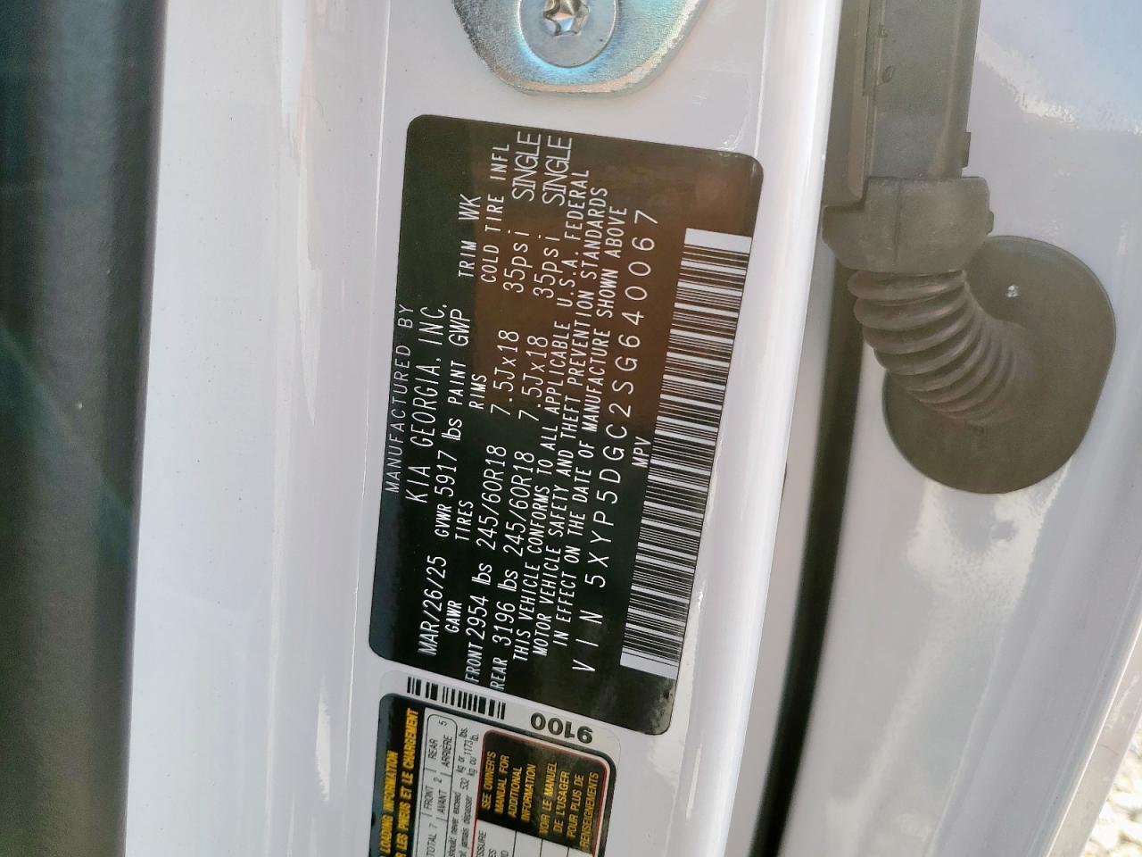 2025 Kia Telluride Sx VIN: 5XYP5DGC2SG640067 Lot: 69886835