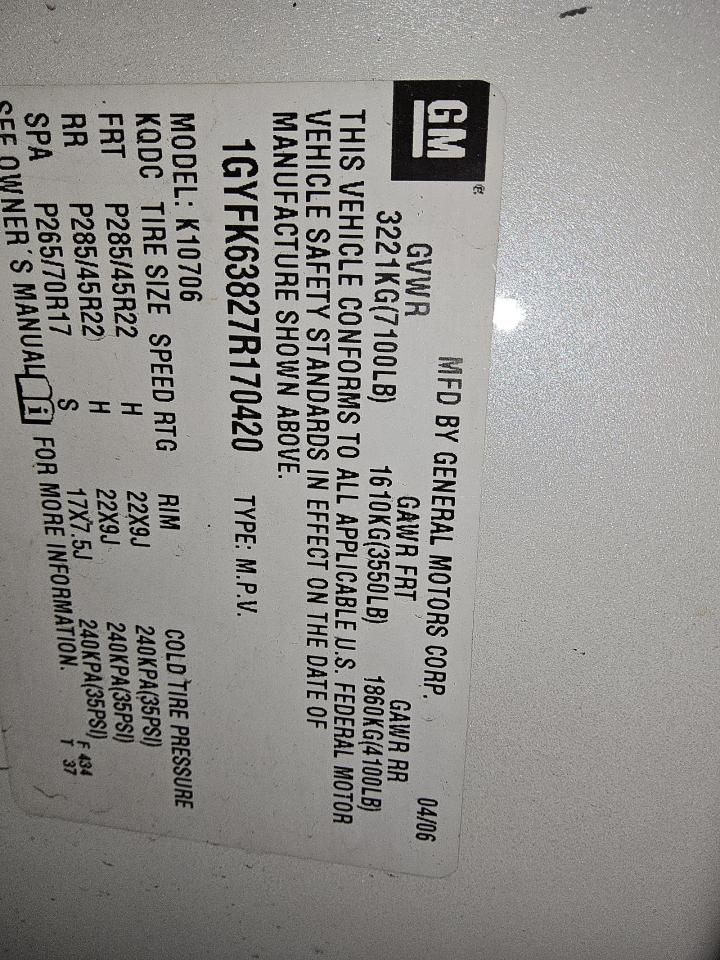 2007 Cadillac Escalade Luxury VIN: 1GYFK63827R170420 Lot: 69487775