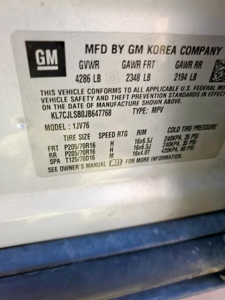 2017 Chevrolet Trax Ls VIN: KL7CJKSB5HB100578 Lot: 70486045