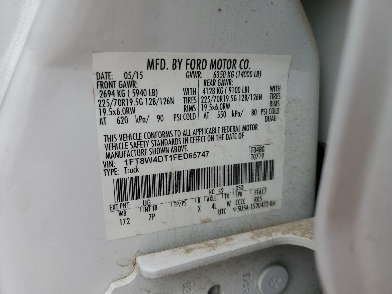 2015 Ford F450 Super Duty VIN: 1FT8W4DT1FED65747 Lot: 66573735