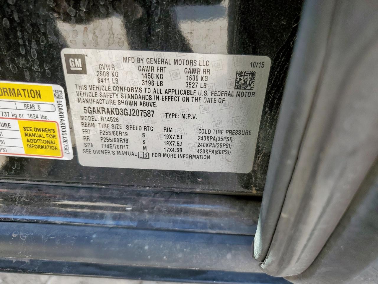 2016 Buick Enclave VIN: 5GAKRAKD3GJ207587 Lot: 70115075