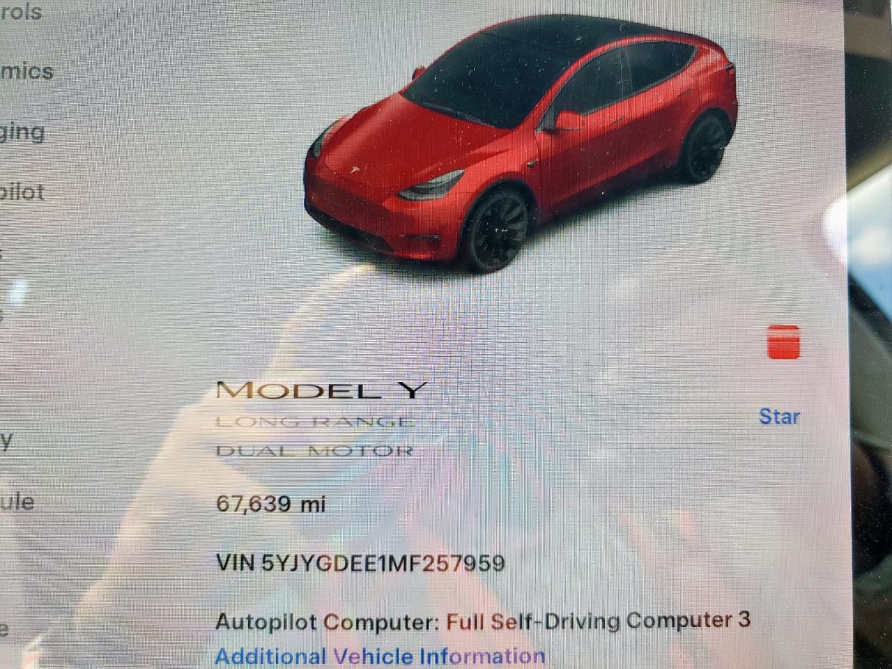 2021 Tesla Model Y VIN: 5YJYGDEE1MF257959 Lot: 68651795