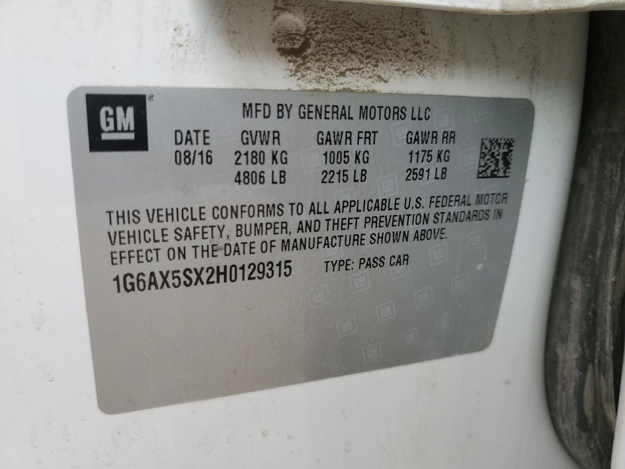 2017 Cadillac Cts Luxury VIN: 1G6AX5SX2H0129315 Lot: 67703765