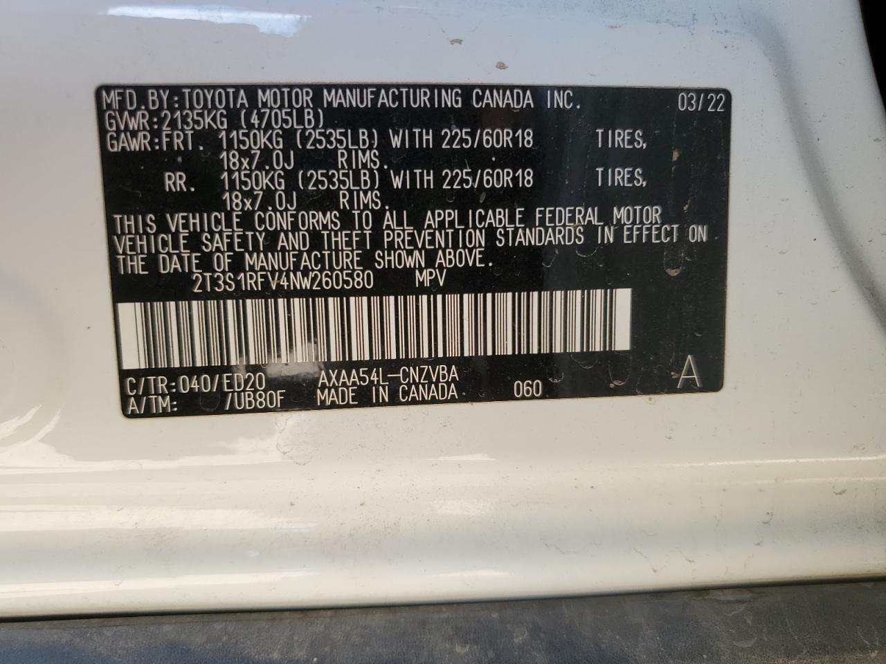 2022 Toyota Rav4 Trd Off Road VIN: 2T3S1RFV4NW260580 Lot: 69593245