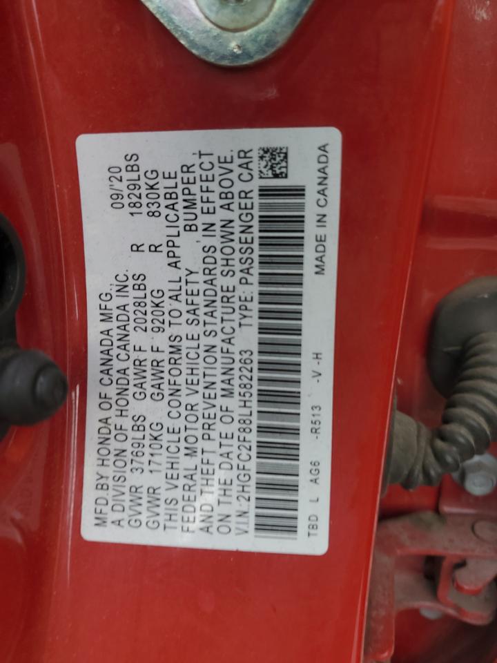 2020 Honda Civic Sport VIN: 2HGFC2F88LH582263 Lot: 67864175