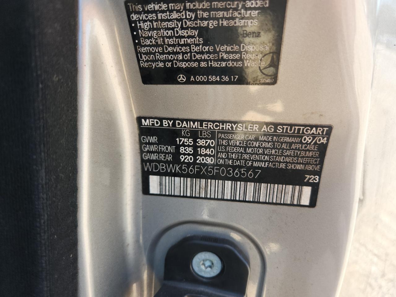 2005 Mercedes-Benz Slk 350 VIN: WDBWK56FX5F036567 Lot: 68225745