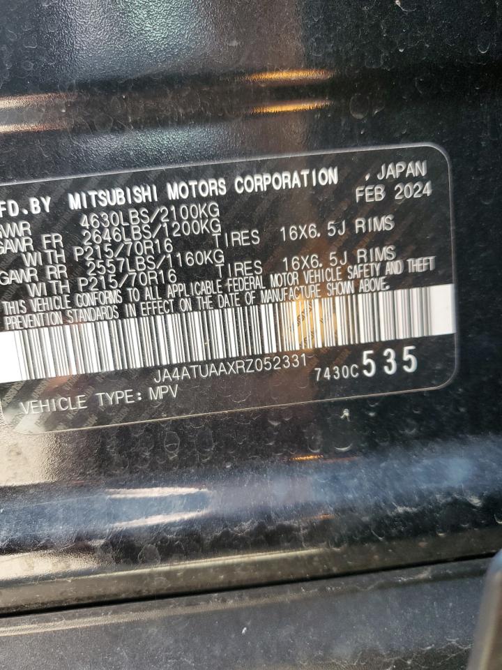 2024 Mitsubishi Eclipse Cross Es VIN: JA4ATUAAXRZ052331 Lot: 69140985