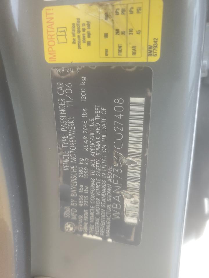 2007 BMW 530 Xi VIN: WBANF73537CU27408 Lot: 68779215