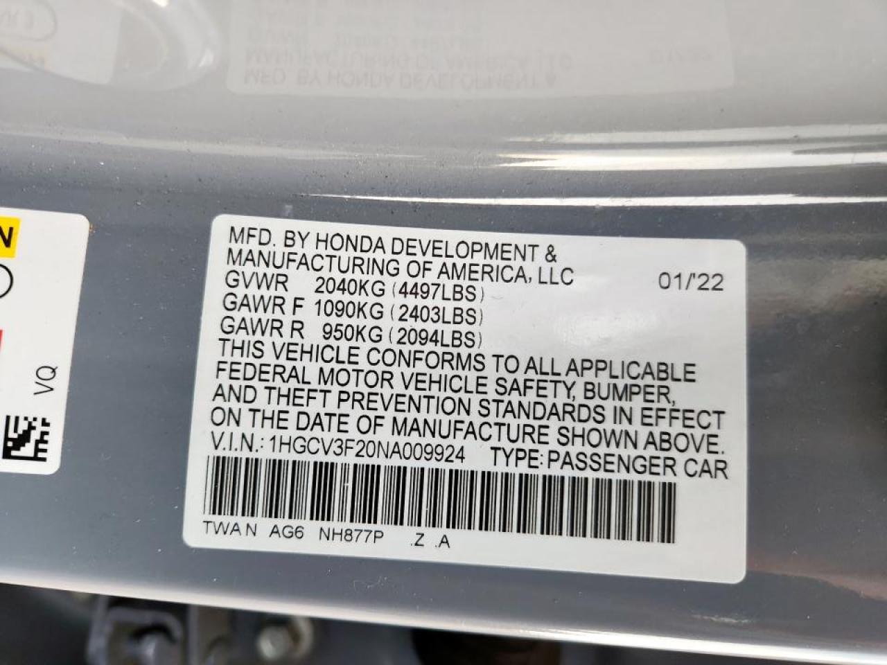 2022 Honda Accord Hybrid Sport VIN: 1HGCV3F20NA009924 Lot: 80910685