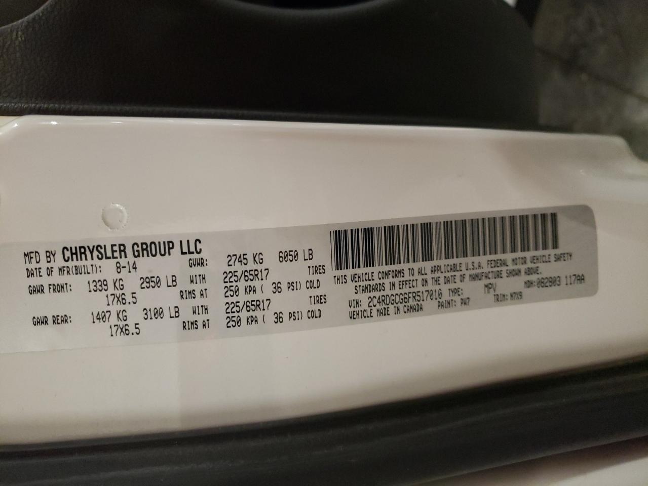 2015 Dodge Grand Caravan Sxt VIN: 2C4RDGCG6FR517010 Lot: 68427145