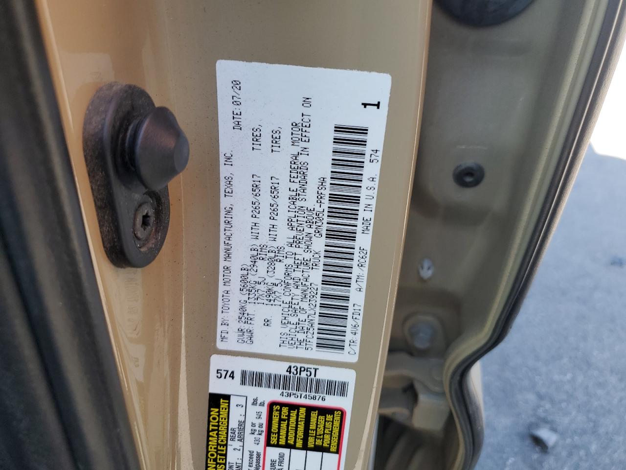 2020 Toyota Tacoma Double Cab VIN: 5TFCZ5AN7LX239227 Lot: 68551235