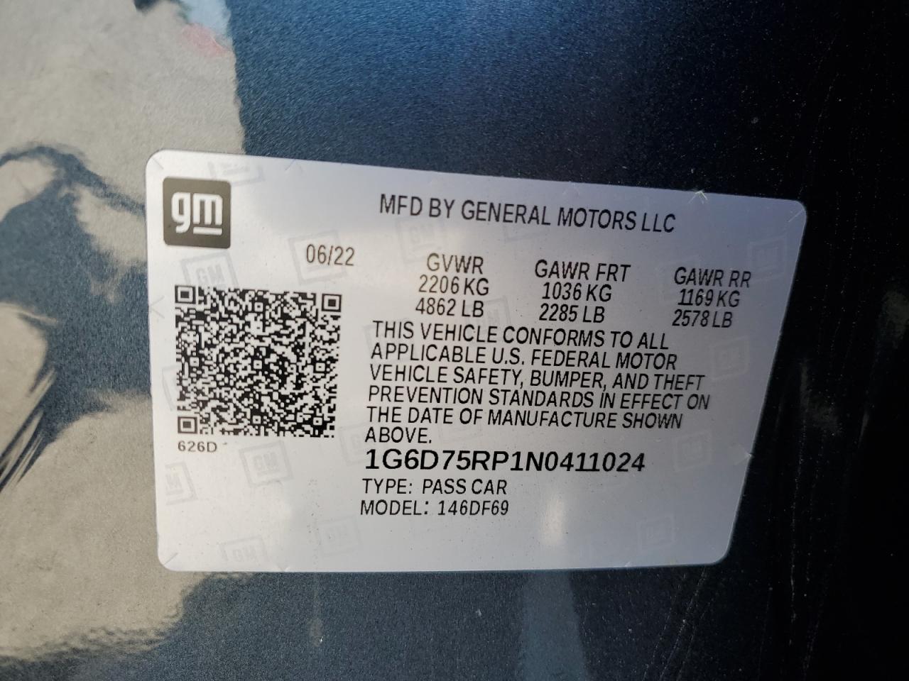 2022 Cadillac Ct4-V Blackwing VIN: 1G6D75RP1N0411024 Lot: 69194735