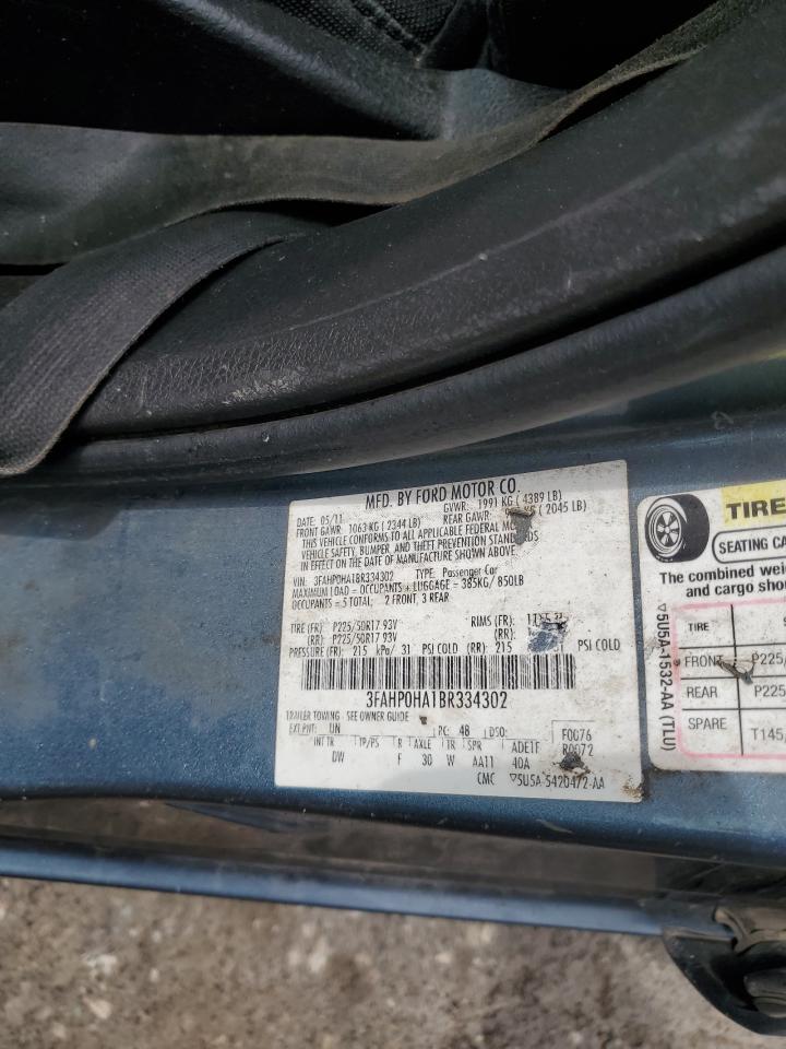 2011 Ford Fusion Se VIN: 3FAHP0HA1BR334302 Lot: 67674135