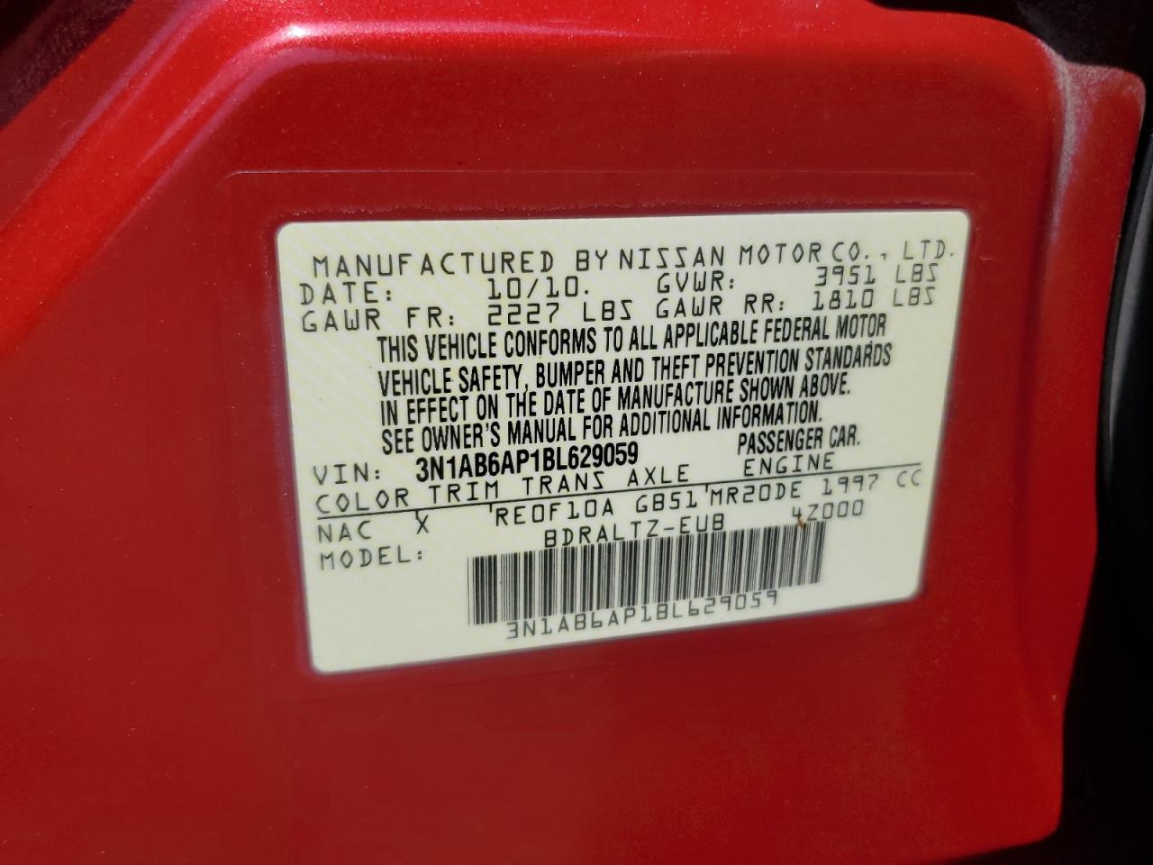 2011 Nissan Sentra 2.0 VIN: 3N1AB6AP1BL629059 Lot: 66627805