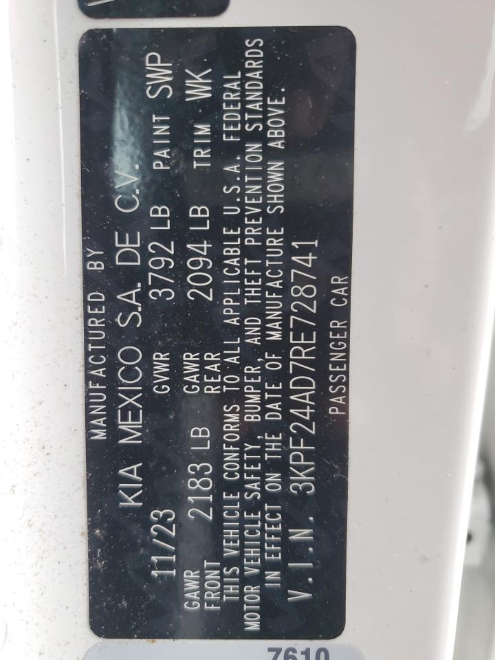 2024 Kia Forte Lx VIN: 3KPF24AD7RE728741 Lot: 68119385