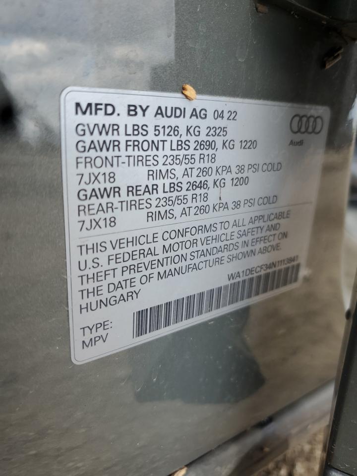 2022 Audi Q3 Premium S Line 45 VIN: WA1DECF34N1113841 Lot: 70699205