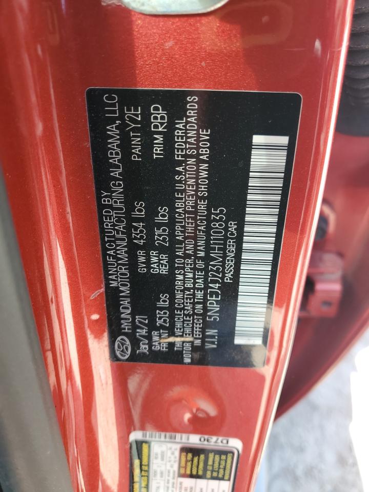 2021 Hyundai Sonata Sel Plus VIN: 5NPEJ4J23MH110835 Lot: 69780635