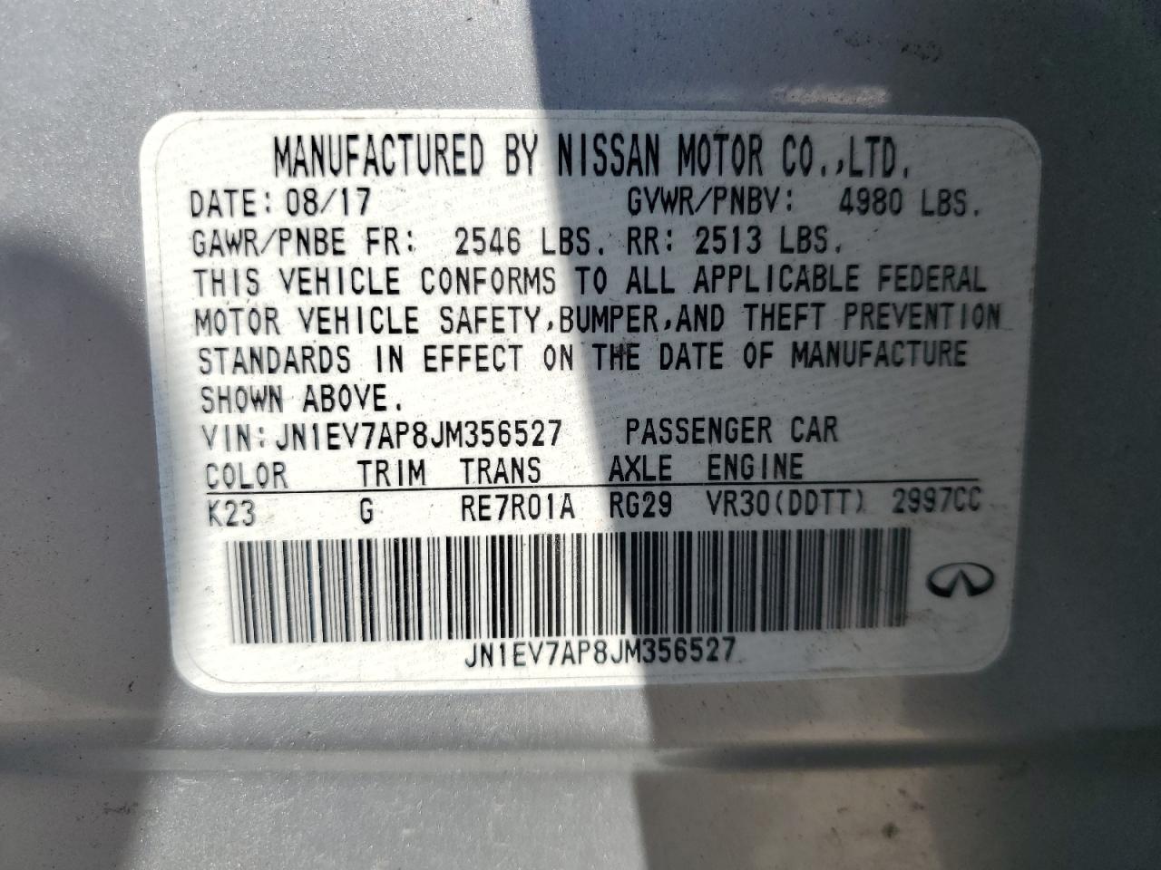 2018 Infiniti Q50 Luxe VIN: JN1EV7AP8JM356527 Lot: 68850905