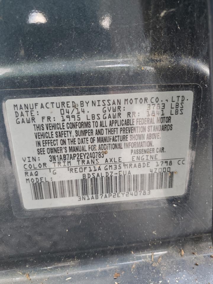 2014 Nissan Sentra S VIN: 3N1AB7AP2EY240783 Lot: 67363535