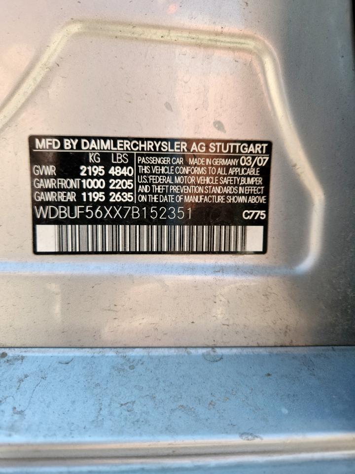 2007 Mercedes-Benz E 350 VIN: WDBUF56XX7B152351 Lot: 70710825