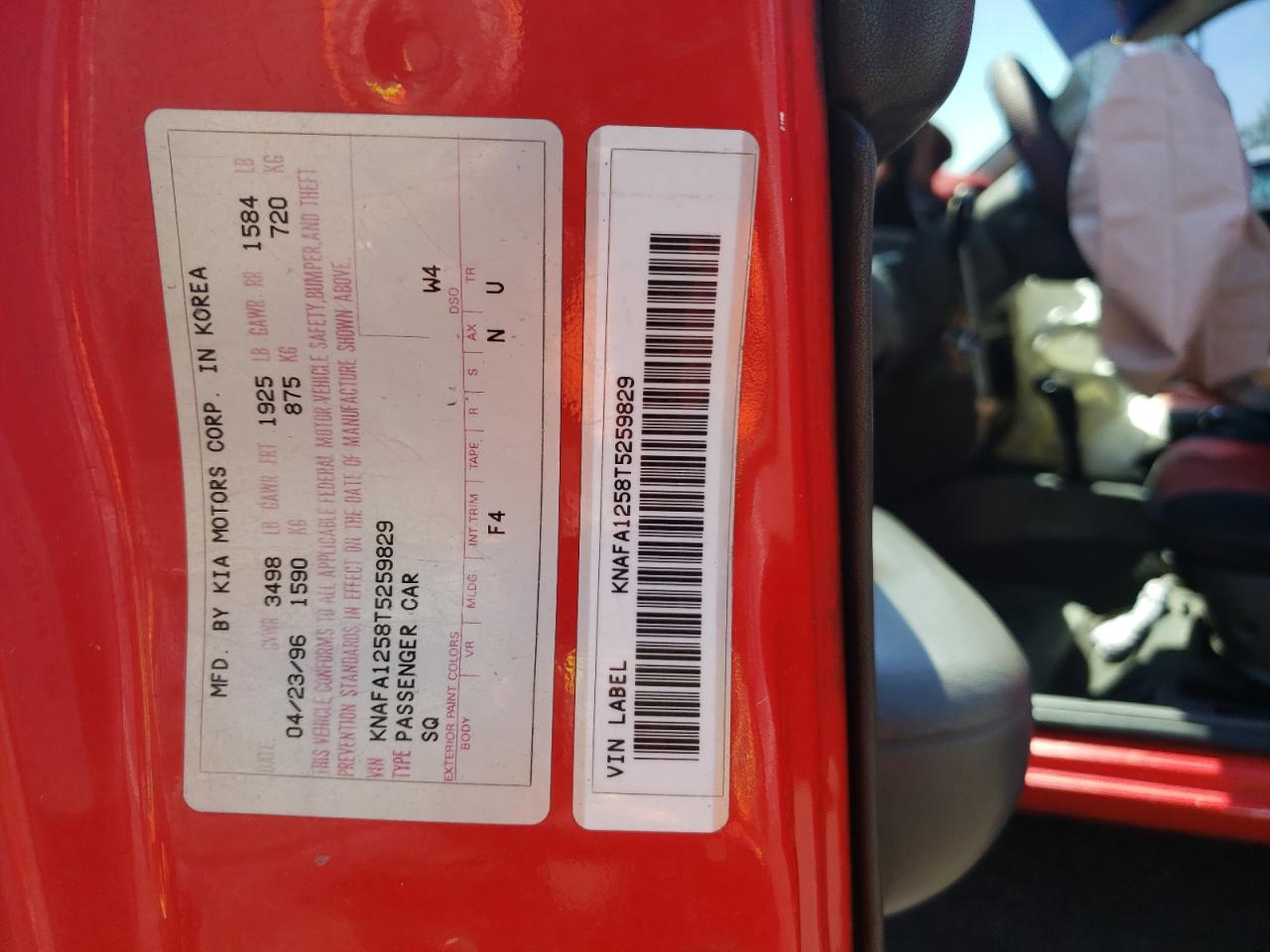 KNAFA1258T5259829 1996 Kia Sephia Rs