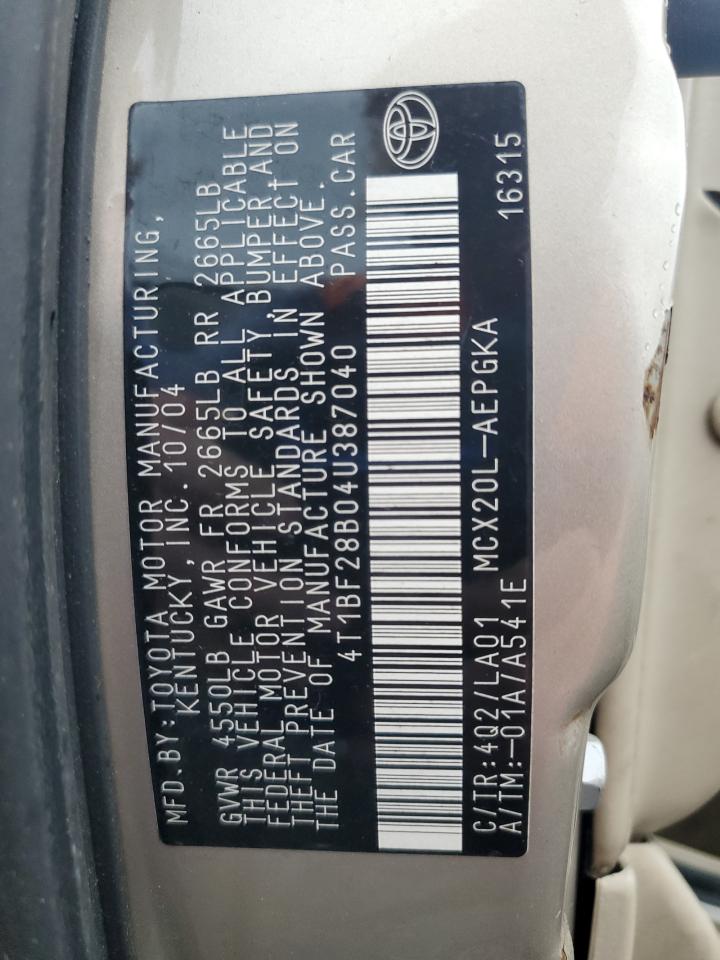 2004 Toyota Avalon Xl VIN: 4T1BF28B04U387040 Lot: 67137555