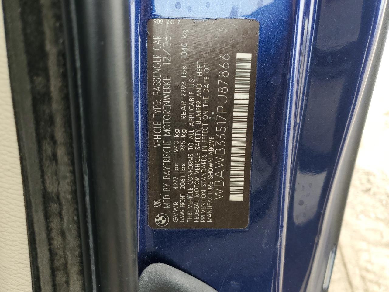 2007 BMW 328 I VIN: WBAWB33517PU87866 Lot: 70554675