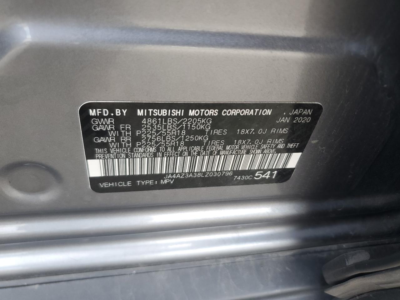 2020 Mitsubishi Outlander Se VIN: JA4AZ3A38LZ030796 Lot: 70982825